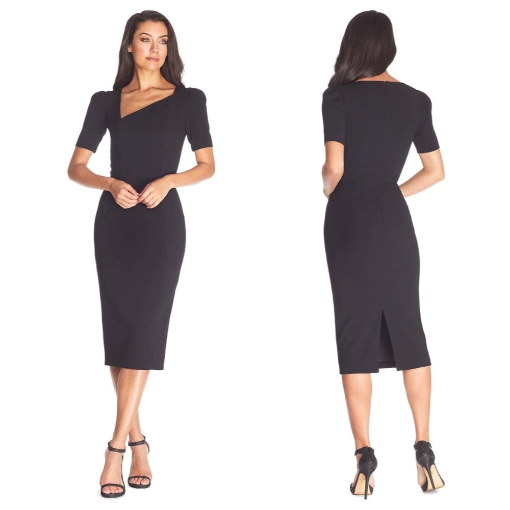 Dress the Population 'Ruth' Black Puff Shoulder Sheath Dress - Size XS